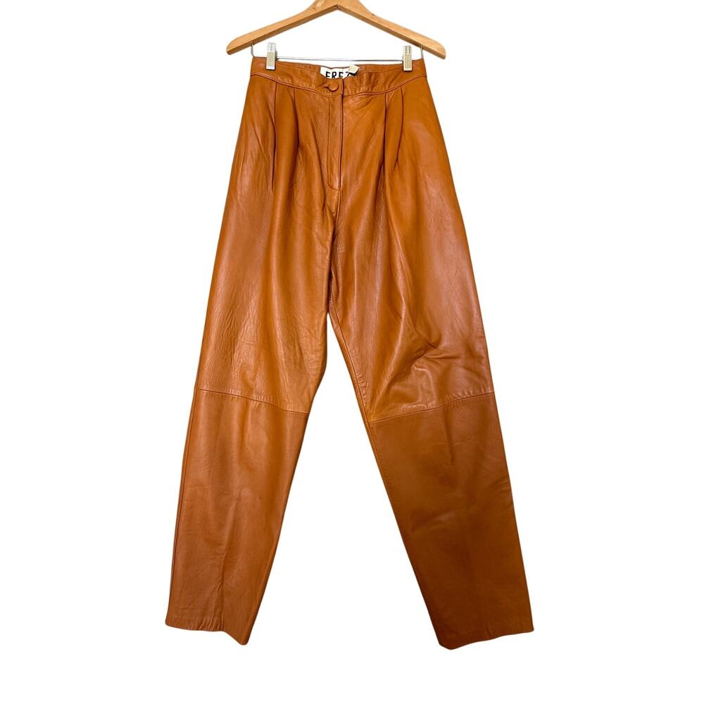 VTG EREZ I Magnin Brown Leather Pants Womens 12 (fits 8) Cognac Caramel Fall USA